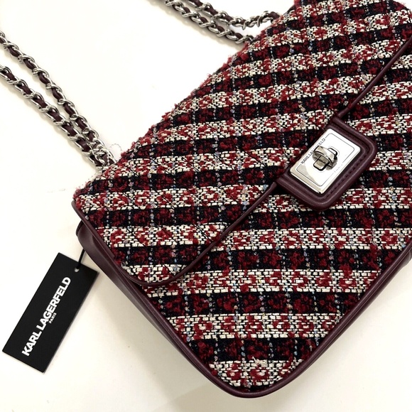 NWT Original $328 Karl Lagerfeld Medium Agyness Boucle Tweed Shoulder Bag Fabric - Picture 1 of 9